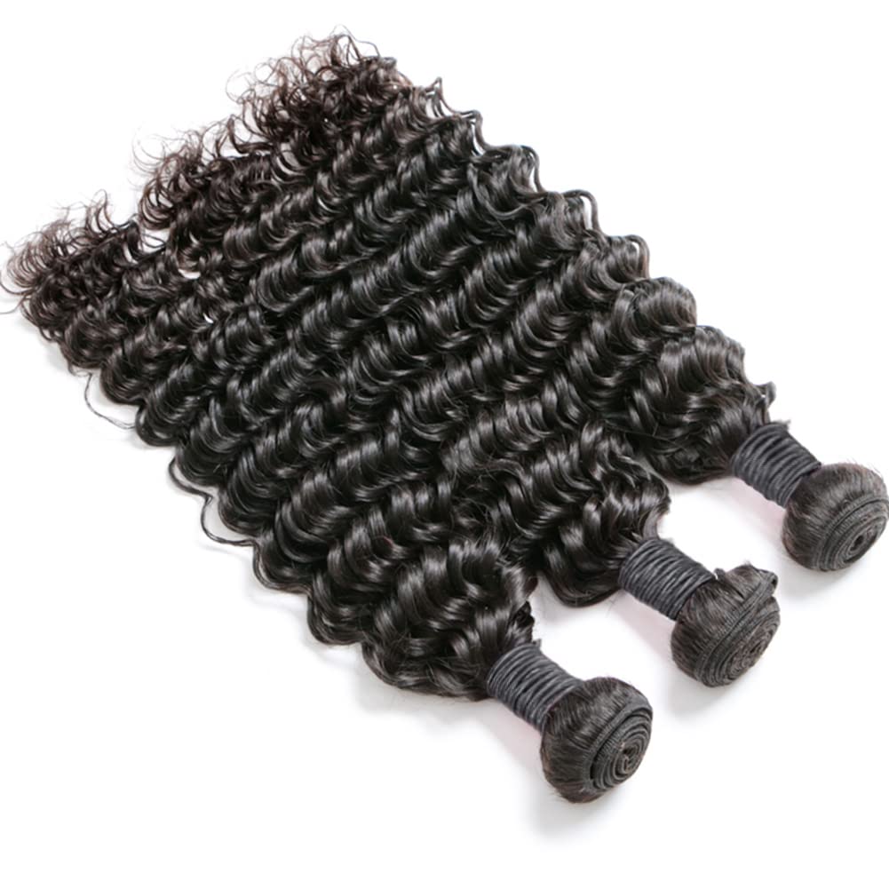 Deep Wave Bundles Human Hair Extensions Natural Black 10 12 14 Inch 100g/pc