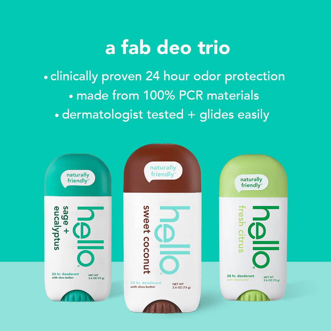 hello Deodorant Variety Pack (Sweet Coconut, Fresh Citrus, White Sage) & Unicorn Aluminum Free Deodorant for Women, Girls, Safe for Kids, Dermatologically tested, Natural Fragrance, 2 Pack