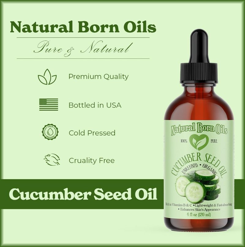 Natural Born Oils Cucumber Seed Oil, 16oz, Organic, Cold-Pressed, Nutrient-Rich, Deep Skin Care, Hair Revitalization