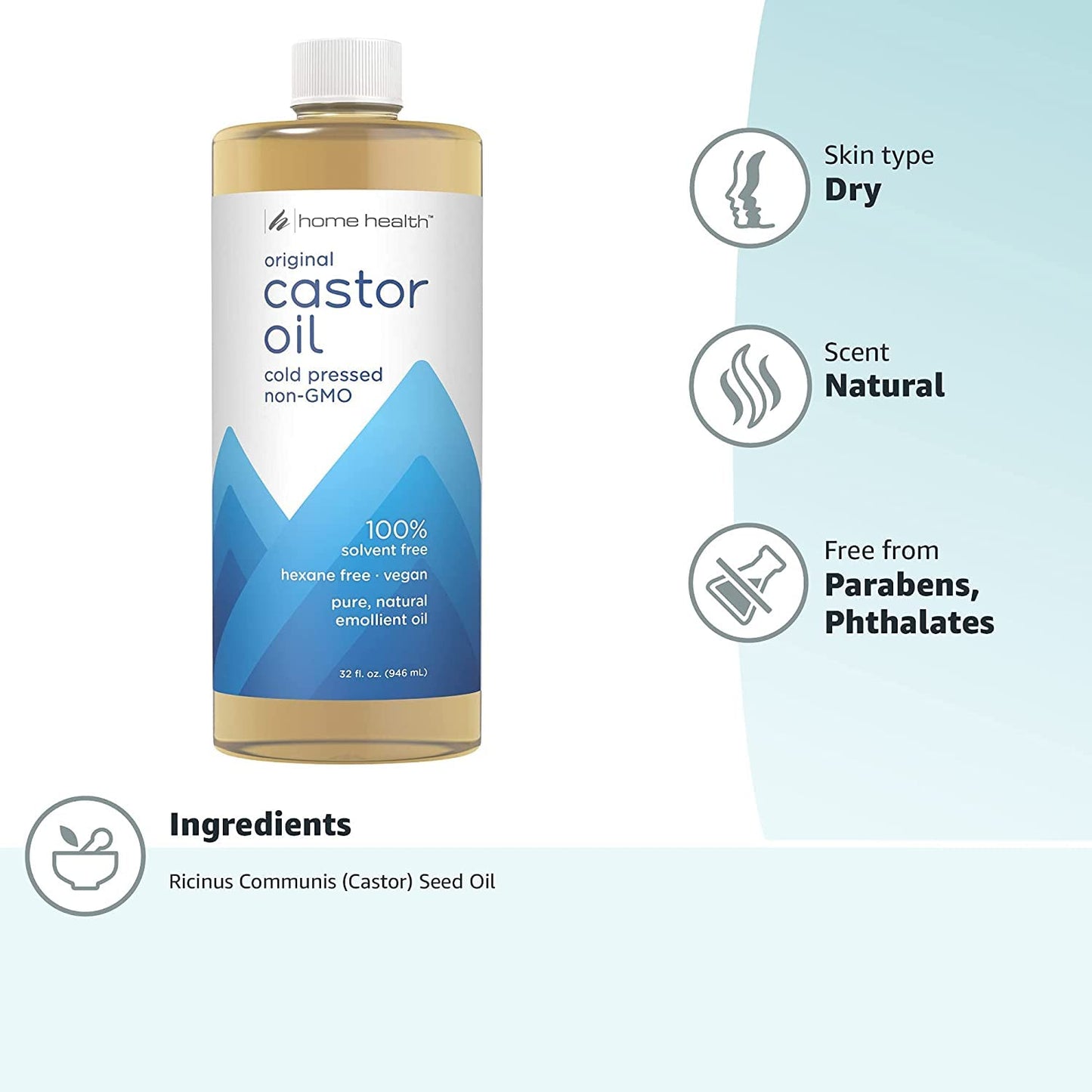 Castor Oil for Body, Skin & Brows - USDA Organic, Non-GMO | 32 fl oz, Pack of 2 - Cold Pressed, Hexane Free