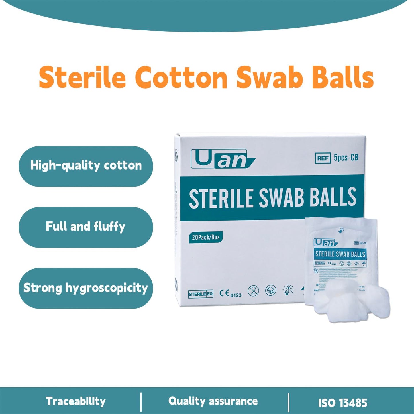 Cotton Sterile Wound Care Swabs - Individually Packaged, Sterilized (Cotton Balls (S) (5pcs/Pack)), 2 Box