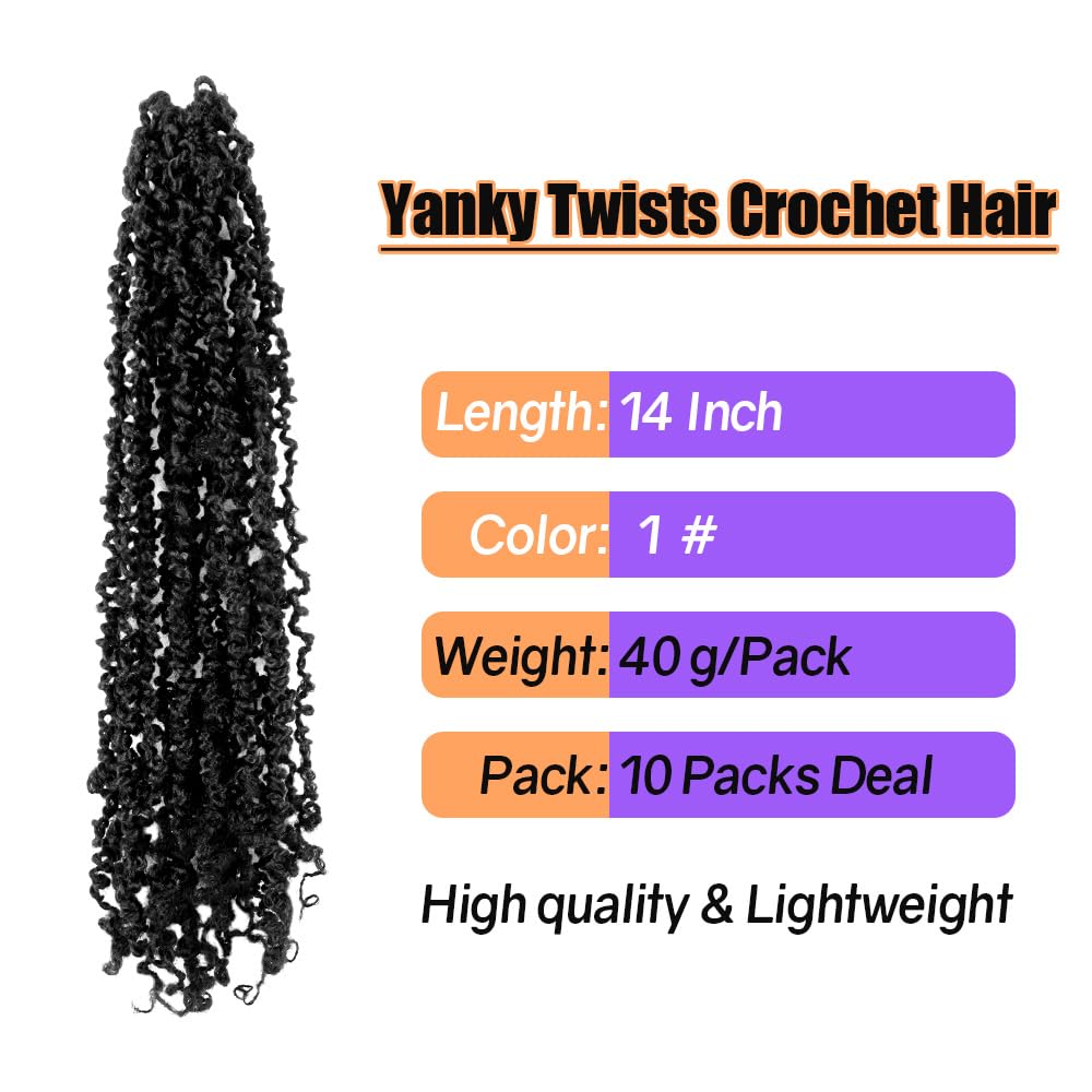 14 Inch 10 Packs Yanky Twist Crochet Hair Pre-twisted Natural Black Kinky Mini Spring Twist Plus Small Curly Senegalese Twist Braids (1#)