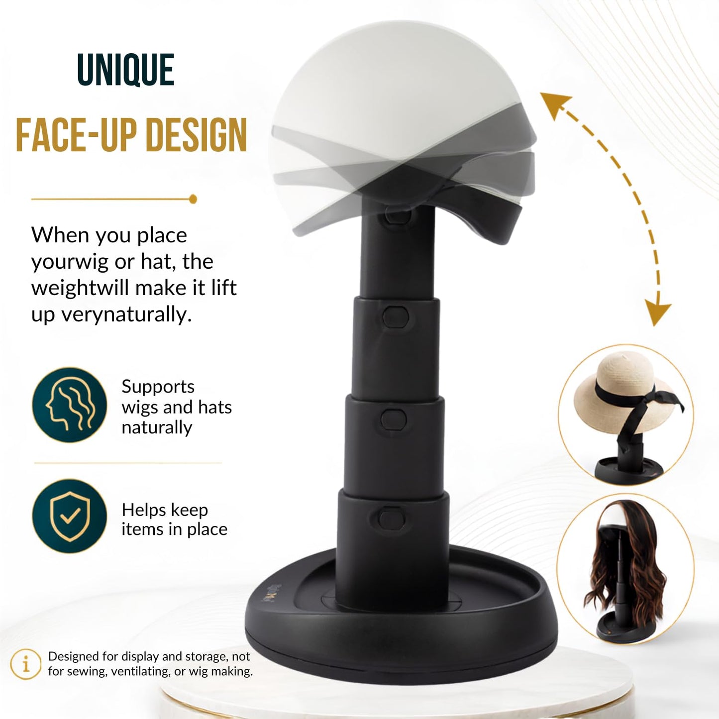 lightmay Adjustable Collapsible Wig Stand for Wigs & Hats, Black & White
