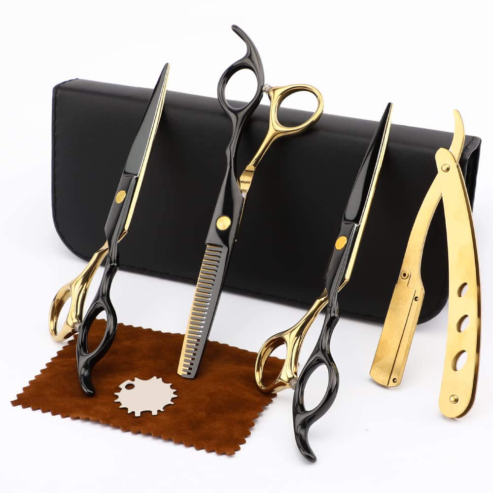 Professional Black Gold Hairdressing Scissors Hair Cutting Sets Salon Multifunctional Straight Shears Teeth Scissors Thinning Shears blending shears Tools for Mother Father's Gift