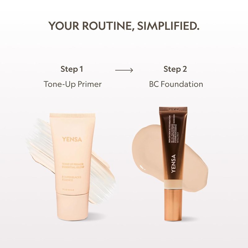 YENSA Full Coverage Foundation | CC & BB Cream with SPF 40, Hyaluronic Acid & Peptides - Light Warm (1 oz)
