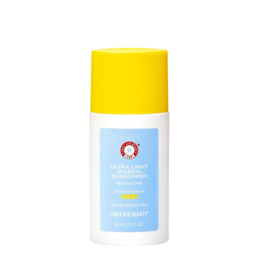 First Aid Beauty Weightless Liquid Mineral Sunscreen, Zinc Oxide Broad Spectrum SPF 30, Sheer Tinted Finish, Non-Comedogenic, Sensitive Skin Safe, 1.5 oz