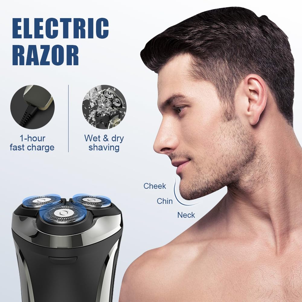 Electric Razor for Men, 2025 New Electric Razor 4D Rotary, Ipx7 Waterproof Electrics Razors, Wet & Dry Rechargeable Electrics Shaver LCD Display (1)