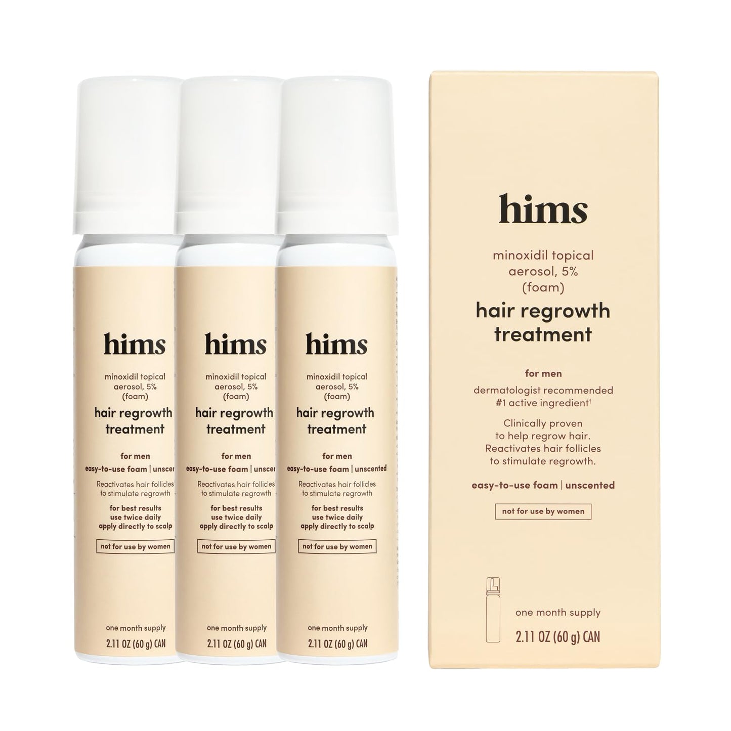 hims Hair Regrowth Treatment - Topical Minoxidil 5% Solution for Men - Extra Strength - Supports Thicker, Fuller Hair - Non-Greasy - Unscented, 3 Pack