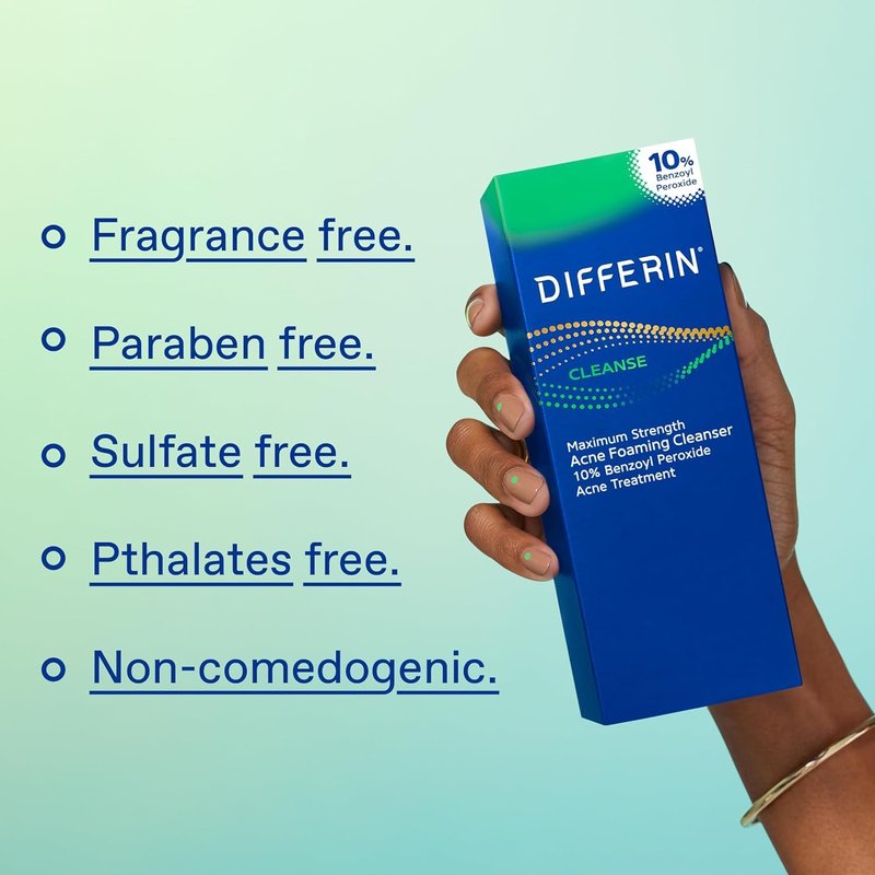 Differin 10% Benzoyl Peroxide Cleanser and Patch Set: 36 Power Patches, 18 large and 18 small patches for acne-prone skin and Acne Foaming Cleanser with 10% BPO Acne Treatment