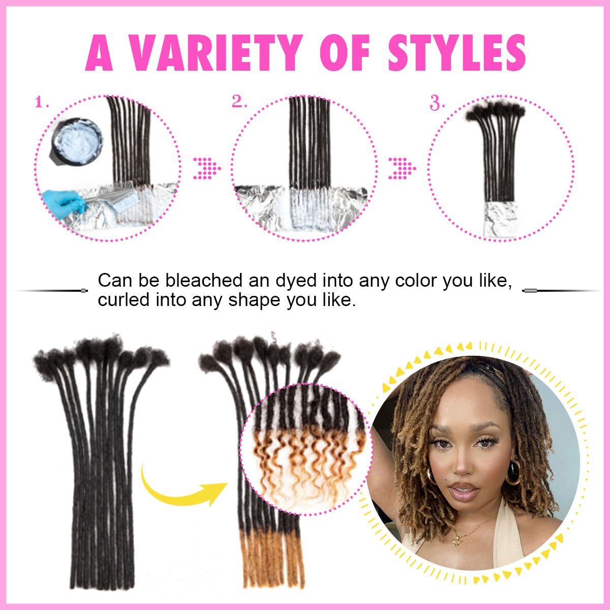 8 inch Loc Extensions Human Hair with Curly Ends, 0.4cm Width Permanent Dreadlock Extension Human Hair 20 Strands Natural 1b27 100% Full Handmade Dreads .Dyed and Bleached Drealocks