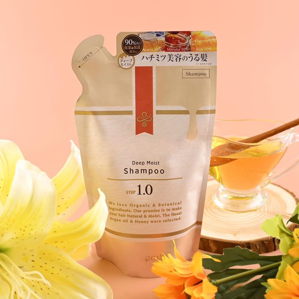 MENBLY Deep Moist Shampoo Refill Pouch 350ml - Moisturizing Honey Shampoo with Argan Oil for Dry Hair - Contains Manuka, Acacia & Japanese Honeys - Sulfate & Paraben-Free - Eco-Friendly Option
