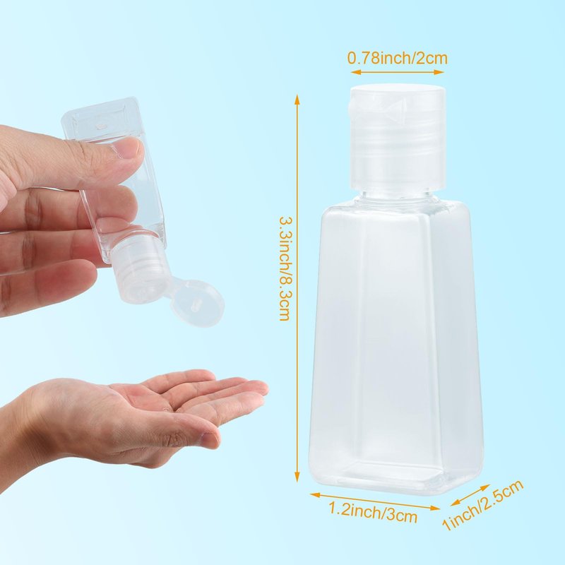 100PCS Travel Size Bottles 1oz Plastic Mini Bottles 30 ml Empty Clear Small Trapezoidal Portable Travel Bottle, Refillable Cosmetic Containers with Flip Cap for Liquid, Lotions, Toner, Body Soap