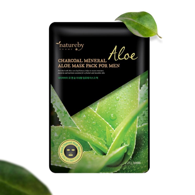 Charcoal Mineral Mask Pack for Men - Korean Skincare Face Treatment | Aloe Soothing, 10 Sheets