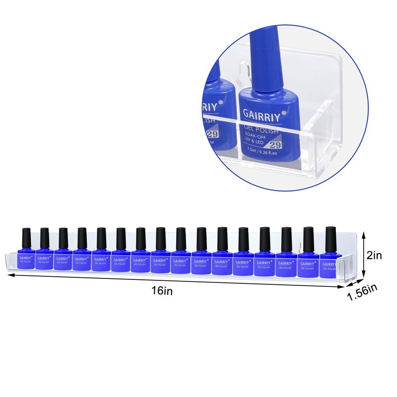 trophable 8 Pack Nail Polish Rack Wall Mounted Shelf with Removable Anti-Slip End Inserts, Clear Acrylic Nail Polish Organizer Wall Rack Display 128 Bottles…