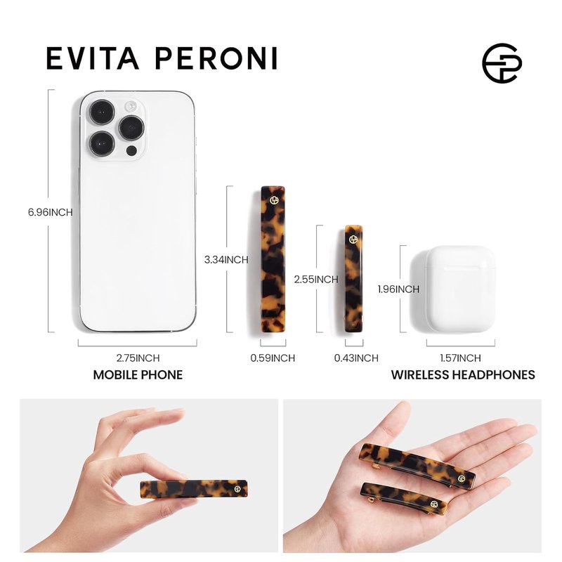 Evita Peroni French Hair Barrettes - No-Slip Clips for Thick & Thin Hair | Black Acetate, Medium Size