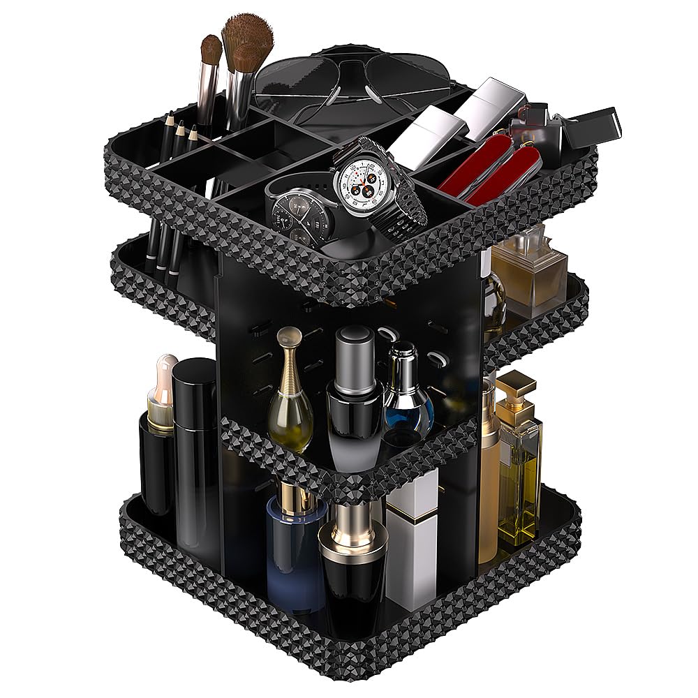 Famitree 360° Rotating Makeup Organizer, Organizador De Perfumes Large Capacity Cosmetics Storage Vanity Shelf Countertop, Fits Cosmetics, Perfume, Skin Care, Lipsticks (Black)
