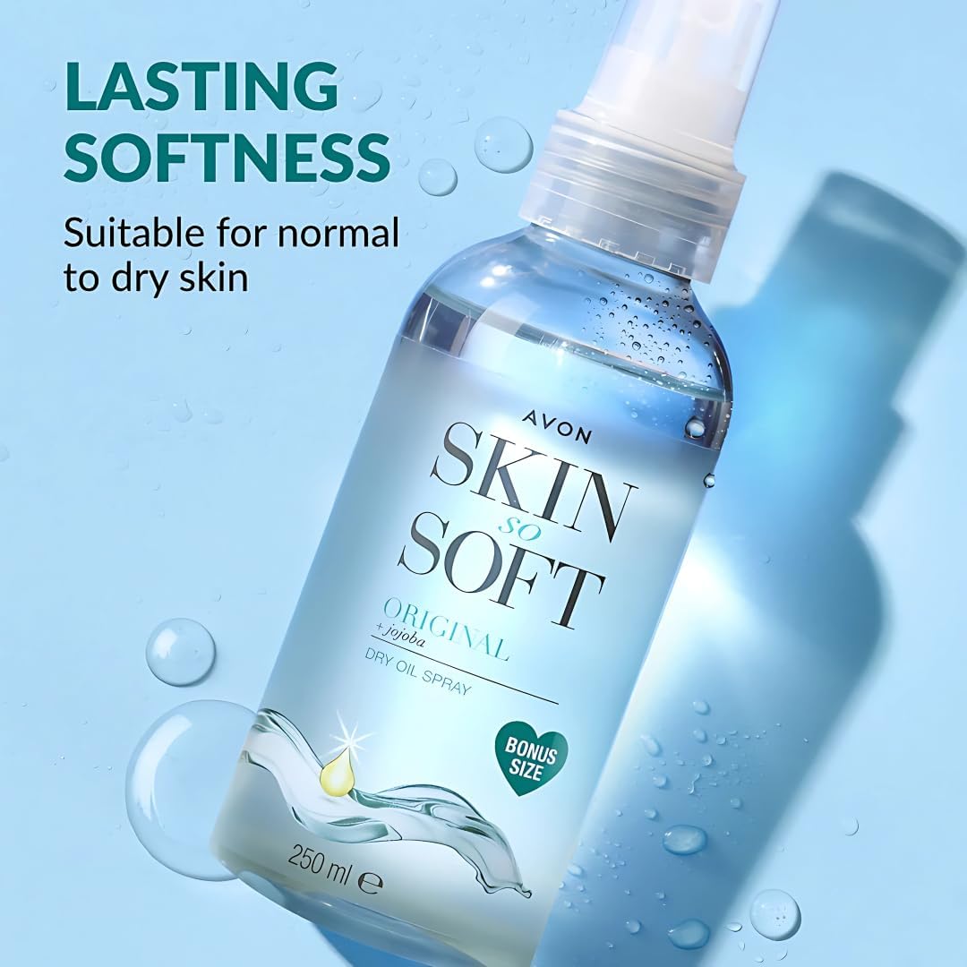 AVON SKIN SO SOFT Original Jojoba Dry Oil Spray 8.45 Fl oz – |Moisturizing Body Oil with Vitamin E | After Shower Body Oil, 250ML (2- PACK)