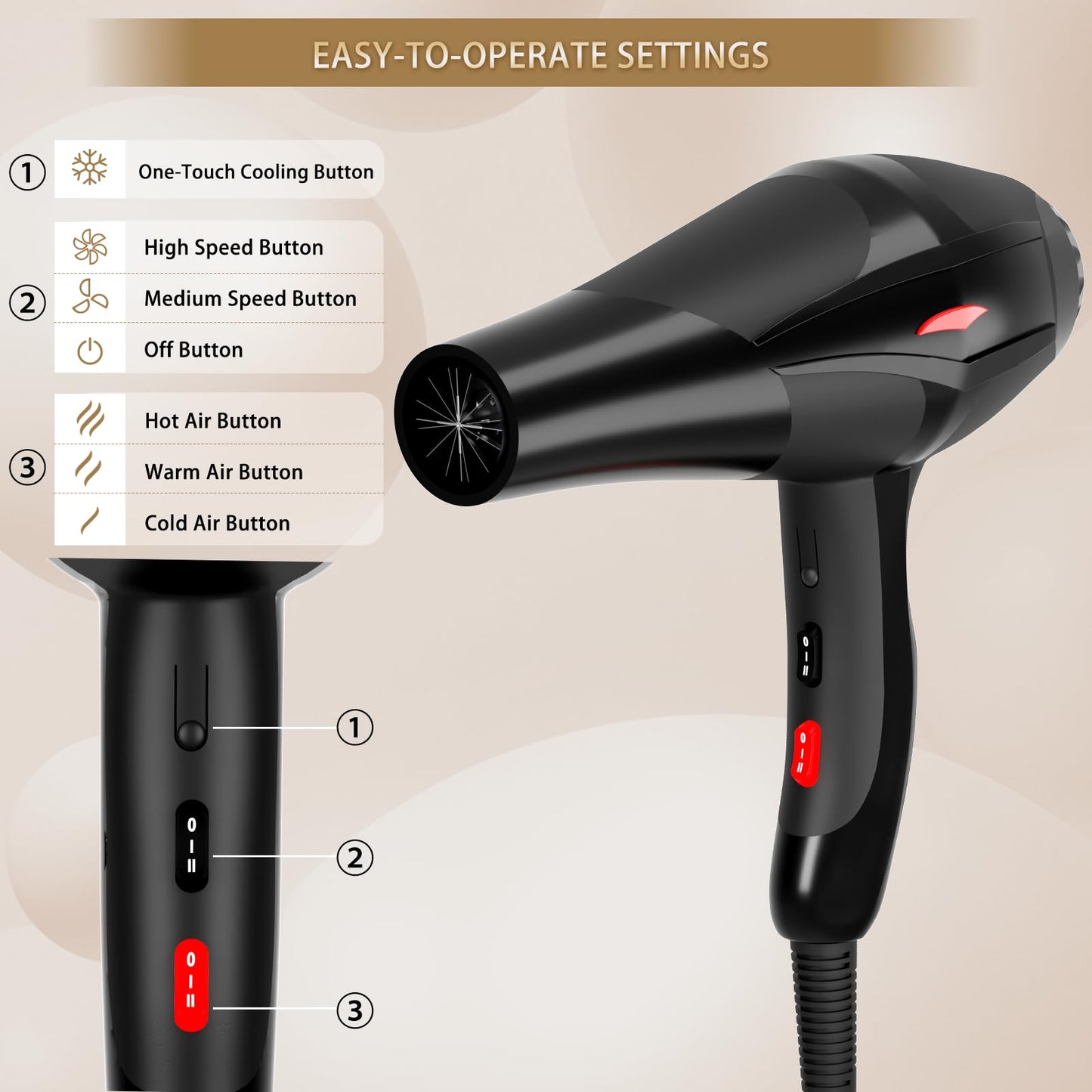 Hair Dryer Professional Ionic Salon Hair Dryer 2400W Powerful Fast-Drying Blue Light Ionic Hair Dryers with Diffuser, AC Motor Constant Temperature Quiet Ion Dryers for Women Men