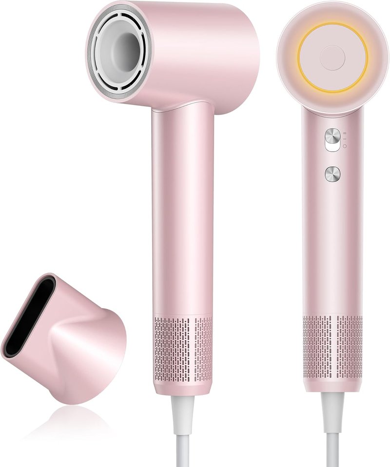Negative Ion Hair Dryer - High-Speed 110,000 RPM Brushless Motor, 3 Heat Settings | 360° Rotating Nozzle (Pink)