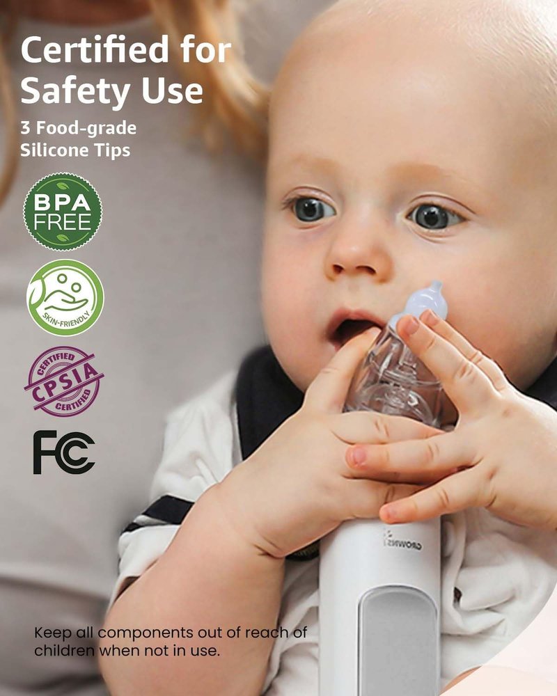 GROWNSY Nasal Aspirator for Baby, Electric Baby Nose Sucker with Larger Suction Chamber and More Powerful Suction, Automatic Nose Cleaner with Music and Light Soothing Function