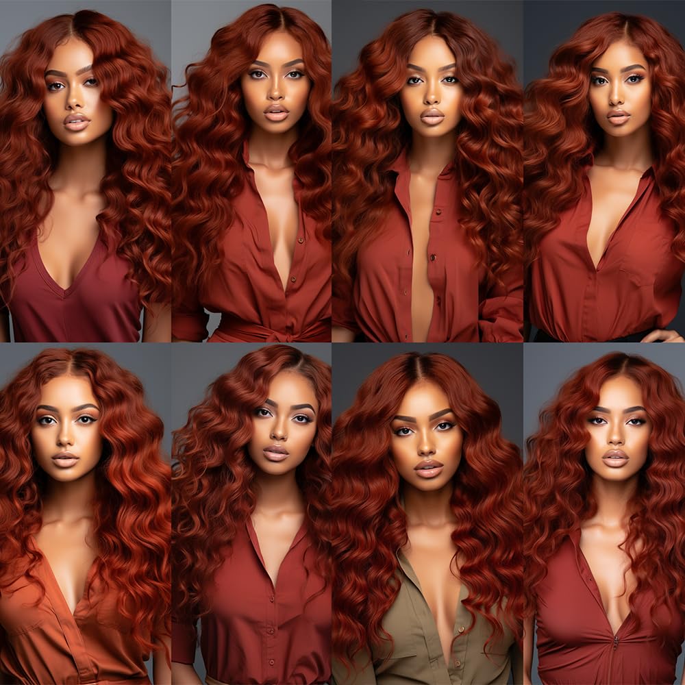Niciitysi Color 33 Human Hair Reddish Brown Deep Wave Bundles 8 10 12 inch Double Weft Brazilian Copper Red Hair Extensions Auburn Deep Curly Bundles Silky Soft for Women