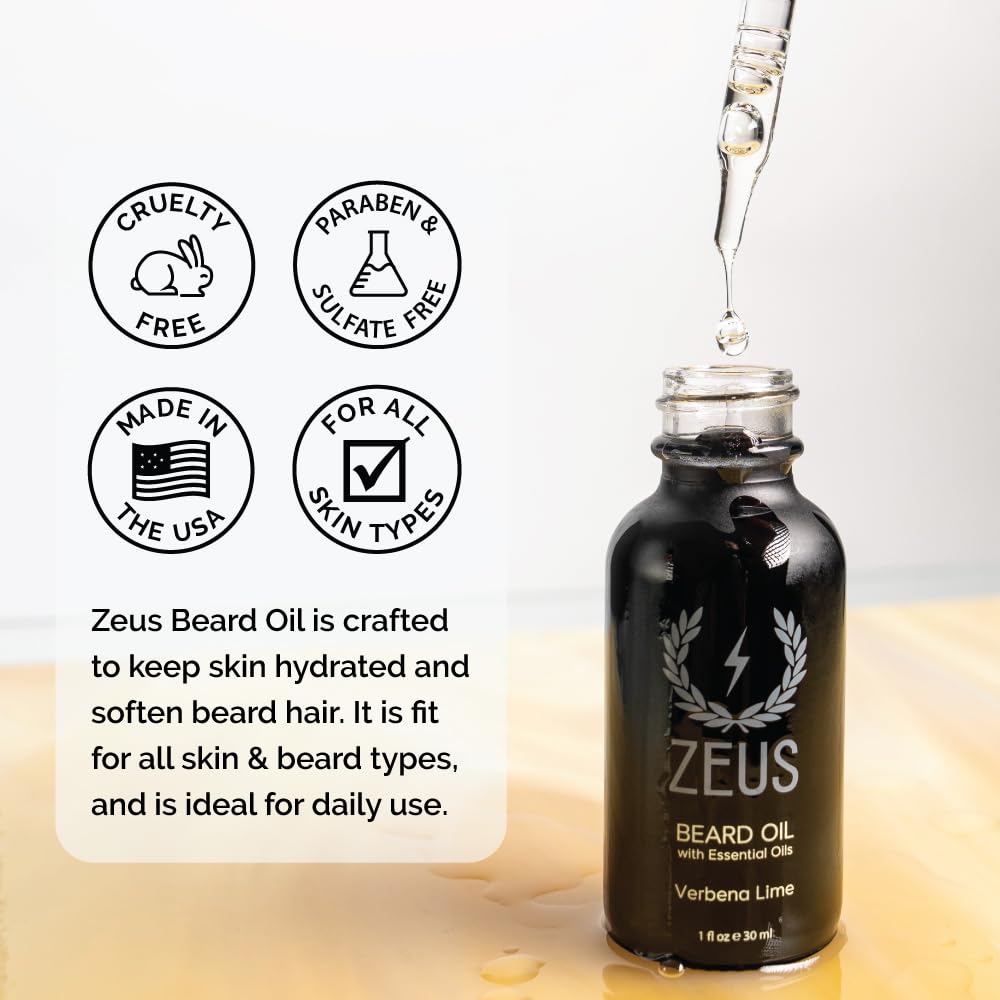 ZEUS Natural Beard Oil for Men, Premium Grooming Oil to Soften, Hydrate, Condition & Control Frizz in Beard and Mustache (Made in USA) Vanilla Rum