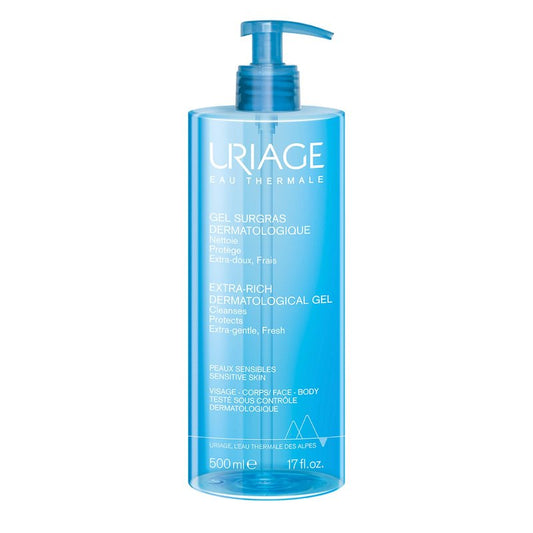 Uriage Extra-rich Dermatological Face & Body Wash for Sensitive Skin, Preserves the Hydrolipidic Film of the Skin, Fresh Foaming Body Cleanser, Paraben & Soap-Free, Physiological pH
