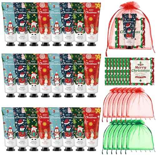 24 Christmas Hand Cream Gift Set Christmas Stocking Stuffers Hand Cream Travel Size Care Cream Bulk Mini Hand Lotion for Dry Cracked Hands Employees Colleagues Teacher Gifts