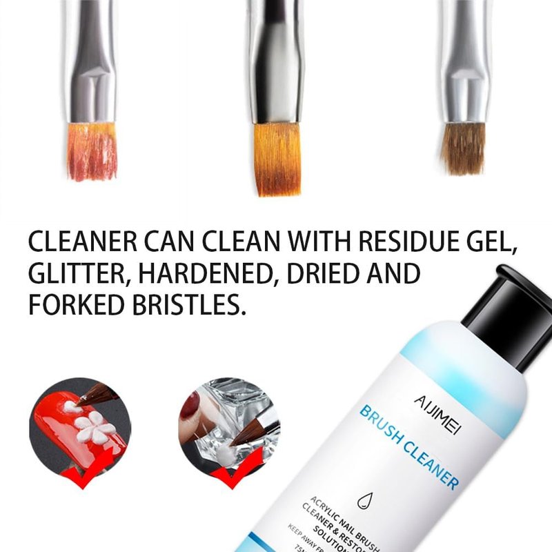 AIJIMEI Nail Brush Cleaner Restorer Nail Brush Cleaner Solution Clean Manicure Brushes Set A with Glass Cup & Cleaning Cotton Pads for Nail Art Gel Polish Painting Brushes 58ml