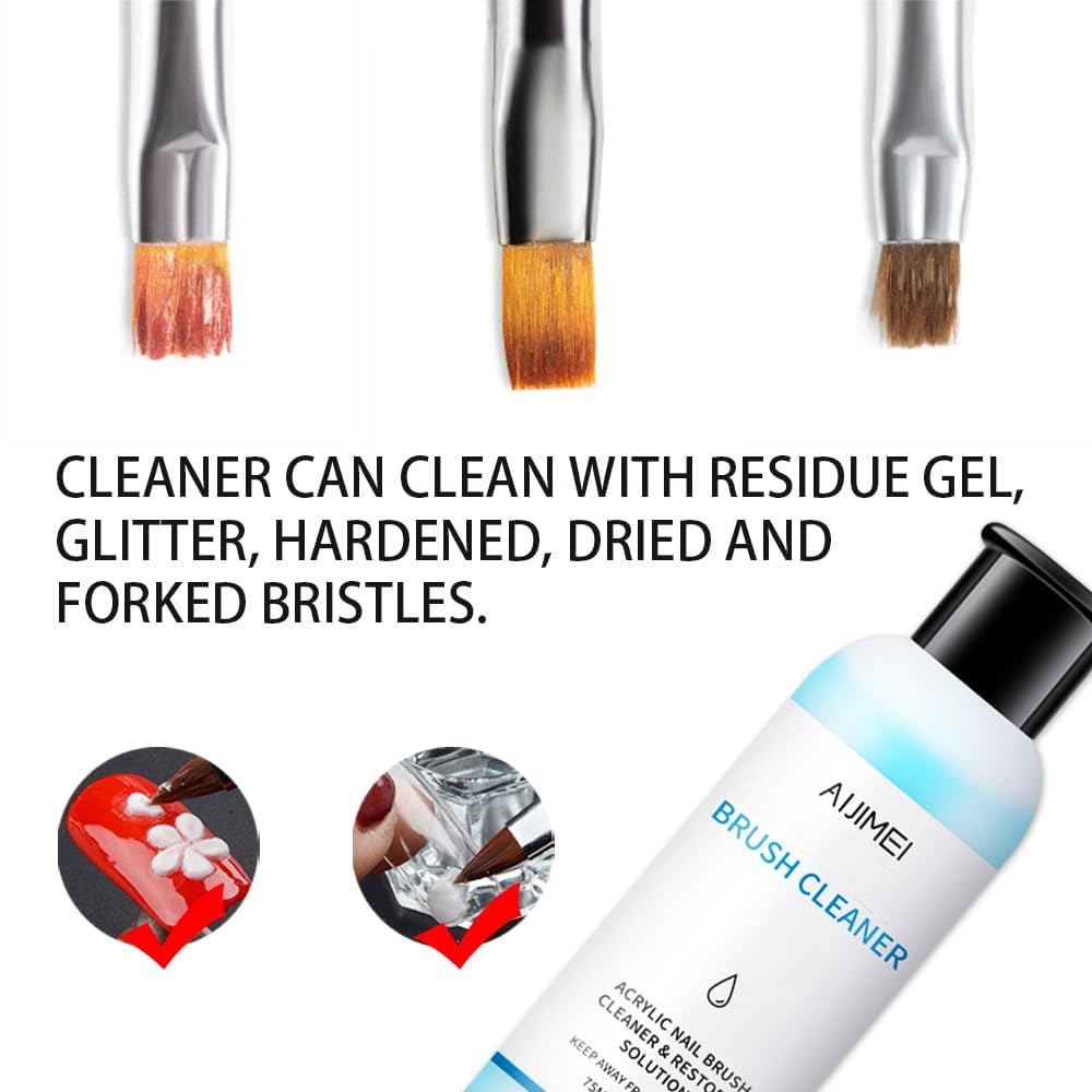 AIJIMEI Nail Brush Cleaner Restorer Nail Brush Cleaner Solution Clean Manicure Brushes Set A with Glass Cup & Cleaning Cotton Pads for Nail Art Gel Polish Painting Brushes 58ml
