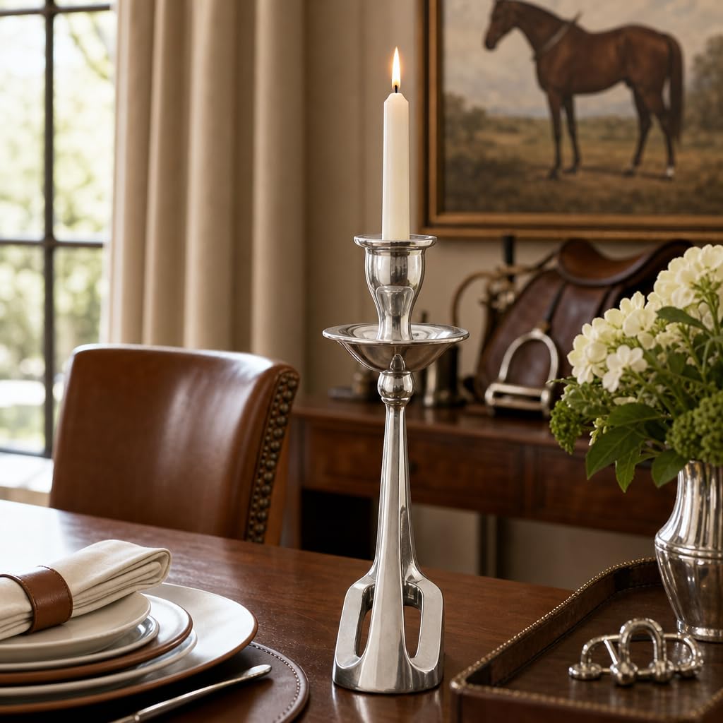 Arthur Court Equestrian Stirrup Candlestick - Cast Aluminum Polished Candle Holder for Home Decor - 8 Inch Tall