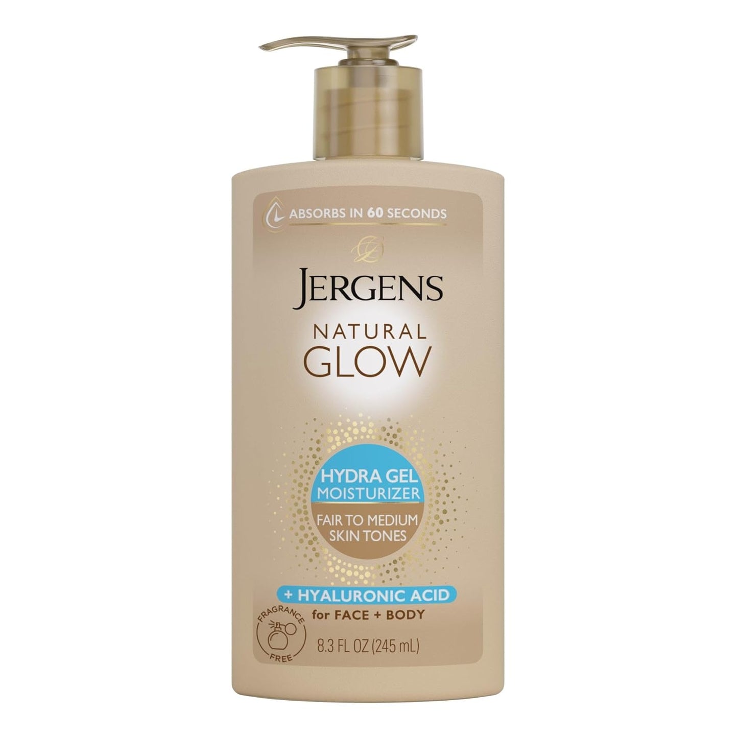 Jergens Natural Glow - Gradual Tanning Lotion with Hyaluronic Acid | Fragrance-Free, 8.3 Fl Oz for Fair to Medium Skin Tone