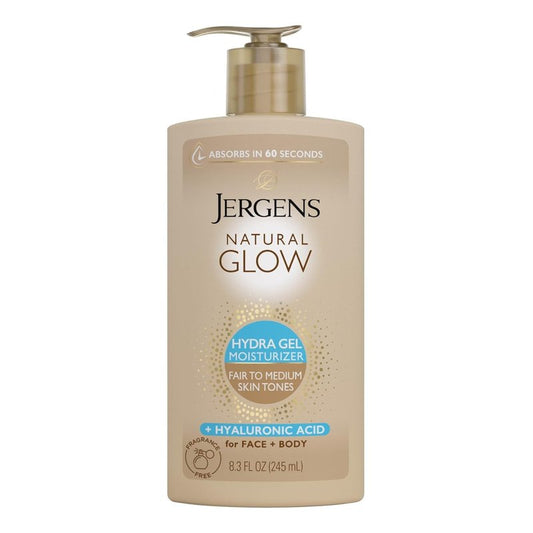 Jergens Natural Glow - Gradual Tanning Lotion with Hyaluronic Acid | Fragrance-Free, 8.3 Fl Oz for Fair to Medium Skin Tone