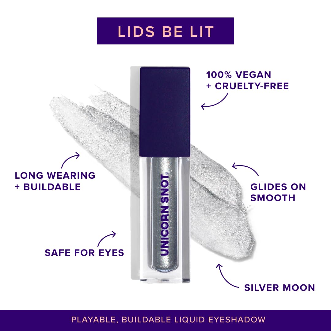 UNICORN SNOT Eyelighter: Liquid Eyeshadow | Makeup Buildable Glitter Eyeshadow | Metallic Eyes | Cruelty Free, 0.17oz/5mL (Bounce/Silver)