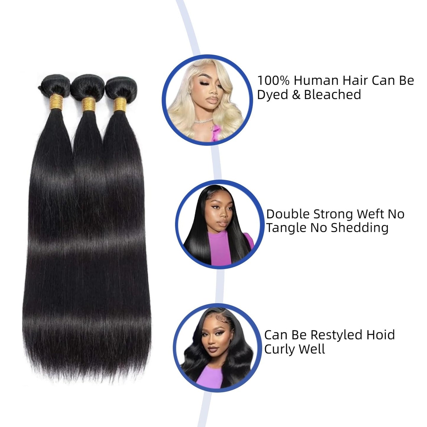 MXMaoYiCTR Human Hair Bundles,Straight Bundles Human Hair, 10 12 14 Inch 12A Grade Quick Weave Brazilian Straight 100% Unprocessed Virgin Hair Extensions Soft Double Weft Wave Natural Black.