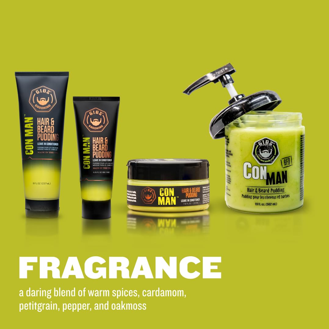 GIBS Con Man Hair & Beard Pudding - Leave-In Conditioner & Curl Definer | Moisturizing Formula