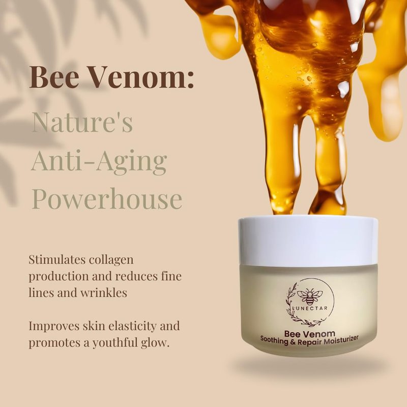 Lunectar Organic Bee Venom Soothing & Repair Moisturizer - Anti-Aging Face Cream with Bee Venom, Aloe Vera, Niacinamide, and Squalane - For Fine Lines, Wrinkles, and Redness - 4 oz