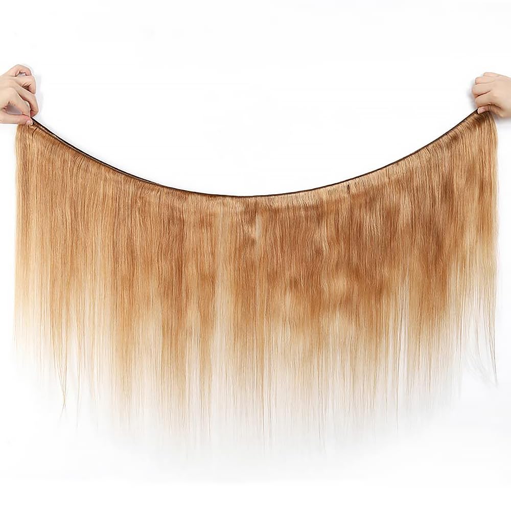 Honey Blonde Human Hair Bundles 16 18 20 Inch Straight Bundles Human Hair Unprocessed Native Virgin Hair 100/PC 3 Extensions #27 Blonde Color Wet and Wavy Human Hair Extensions for Women