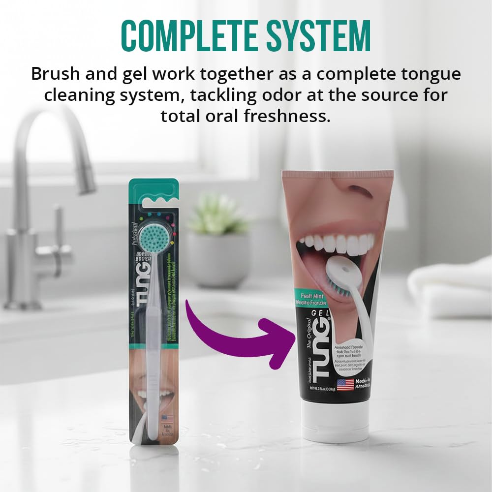 Tung Tongue Gel, Natural Mint Blast Tongue Cleaner Paste, Bad Breath Odor Eliminator, Halitosis Defense, BPA Free, USA Made (4-Pack)