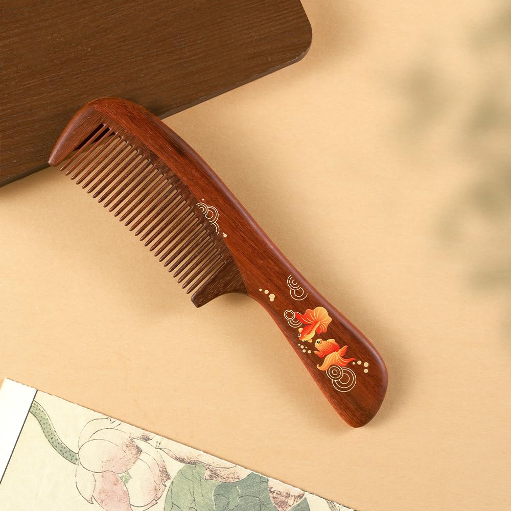 TAN MUJIANG Hair Comb Natural Wood Anti-static (Goldfish)