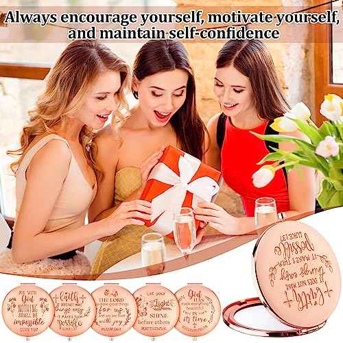 Huwena 12 Pcs Christmas Christian Gifts for Women Bulk Bible Verse Makeup Compact Mirror Inspirational Religious Gift Pocket Mirror for Coworker Teacher Employee Travel Church Scripture Party Present