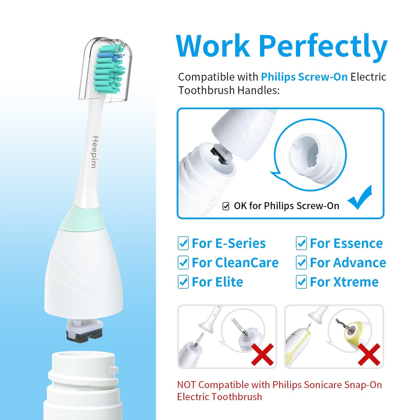 Heepim Replacment Heads Compatible with Philips Sonicare, for E-Series Essence, for Xtreme, for Elite, for Advance, and for CleanCare Electric Toothbrush, Toothbrush Replacment Heads Refills, 6 Pack