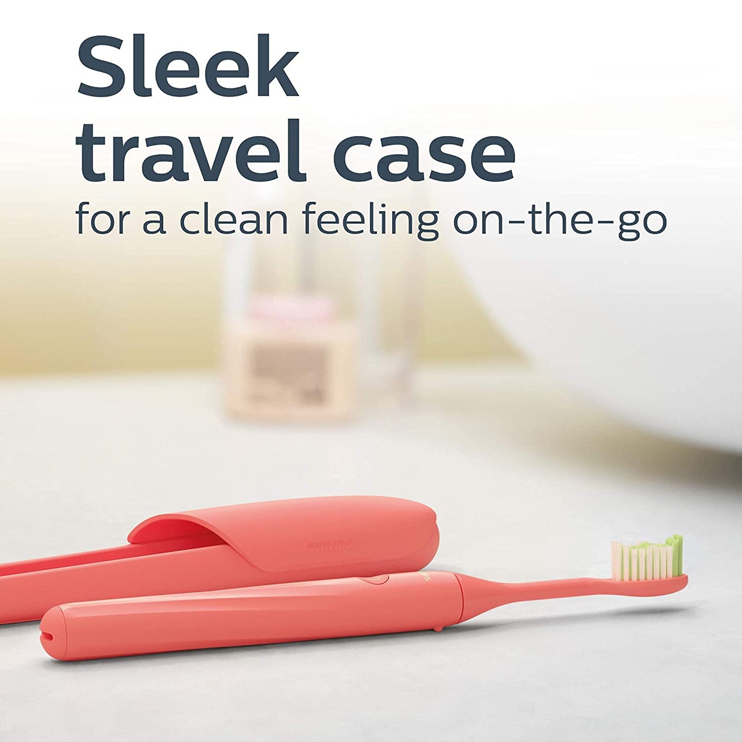 Philips Sonicare One Toothbrush, Electric Battery Powered with Sleek Travel Case and Heads, Miami Coral
