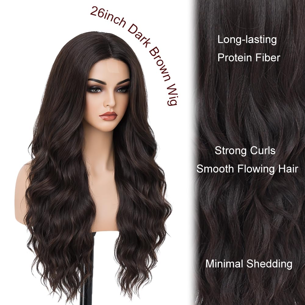 Long Brown Wig for Women Natural Looking Wavy Curly Synthetic Hair Wig Tangle Free Heat Resistant Comfortable for Daily Wear
