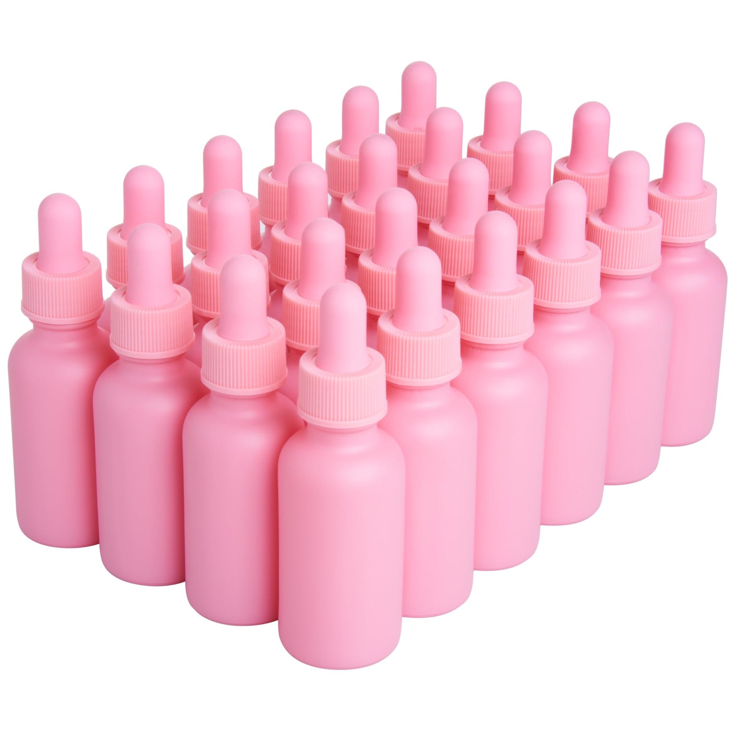 24 Pink Coated 1 oz Glass Boston Round Dropper Bottles For Essential Oils, Aromatherapy and Skin Care
