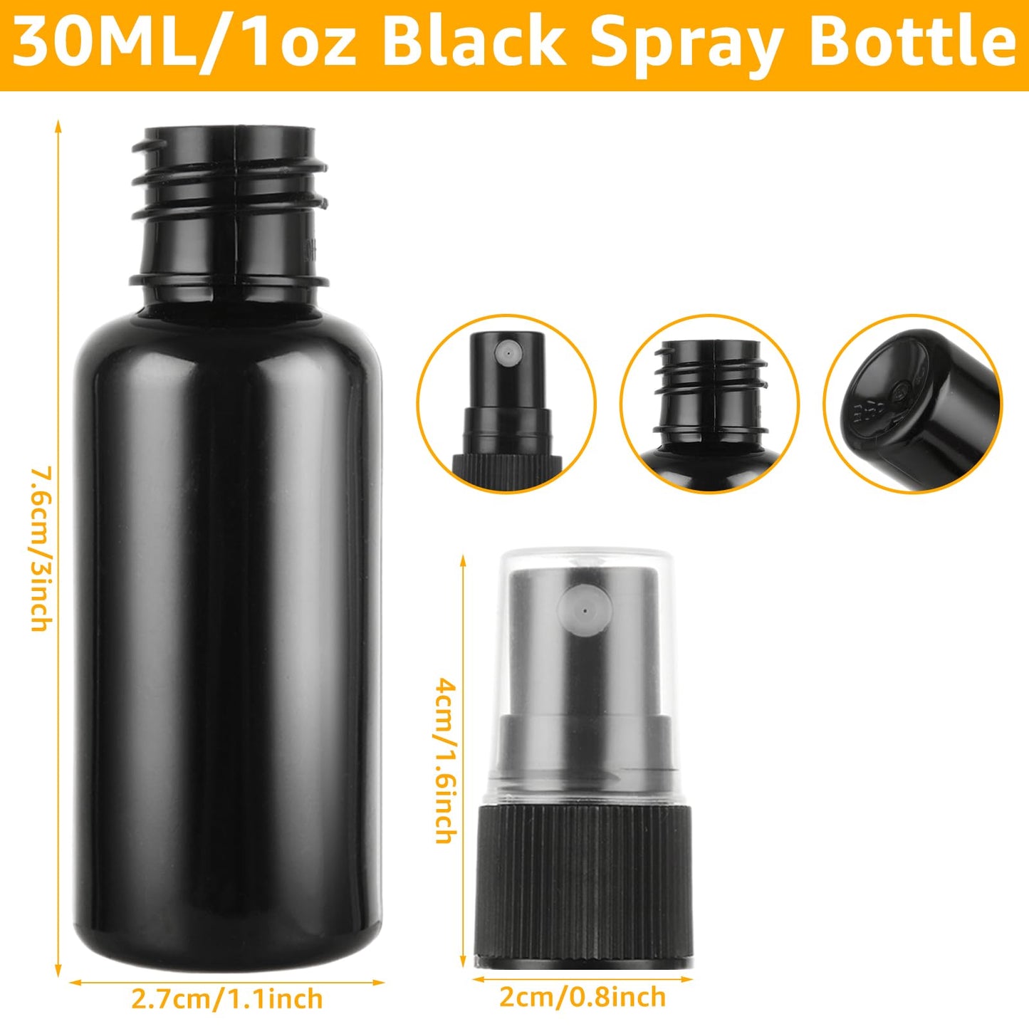 GBACHOOSE 60 Pack 1 oz Spray Bottle, Black Spray Bottle with Small Fine Mist Spray and Plastic Cap, Refillable for for Essential Oils, Bath, Beauty, Hair & Cleaning