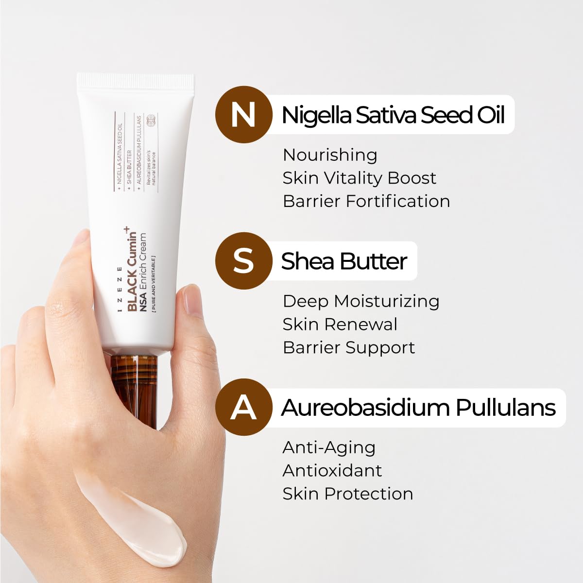 IZEZE BLACK Cumin NSA Enrich Cream | Thick Face Moisturizer, Korean Barrier Cream, Ultra Hydrating, Smoothing, Skin Texture Treatment, Shea Butter, Panthenol, Day and Night, 1.69 fl.oz