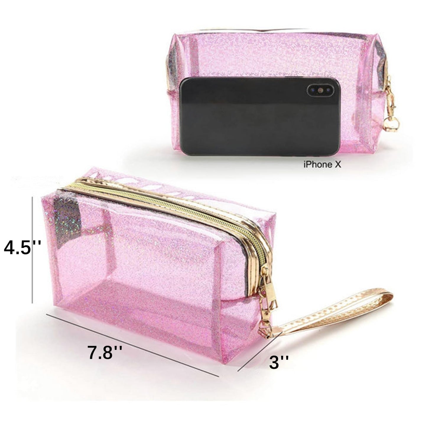 Lyellfe 8 Pack Waterproof Cosmetic Bags, PVC Glitter Iridescent Makeup Bags With Handle Zipper, Portable Holographic Gift Bags in Bulk, Small Toiletry Pouch Purse for Medicine, Travel, Woman