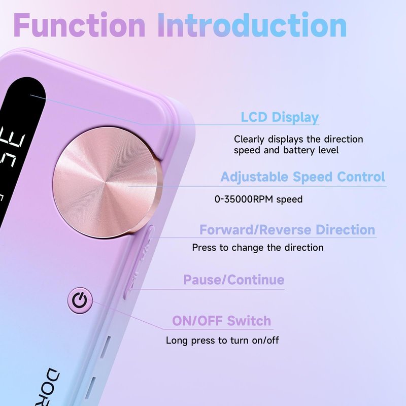Nail Drill Professional, 35000RPM Electric Nail File Rechargeable, Portable Nail Drill Cordless Kit Efile for Acrylic Nails, Nail Dremel Manicure Perdicure for Salon & Home Use (Gradient)