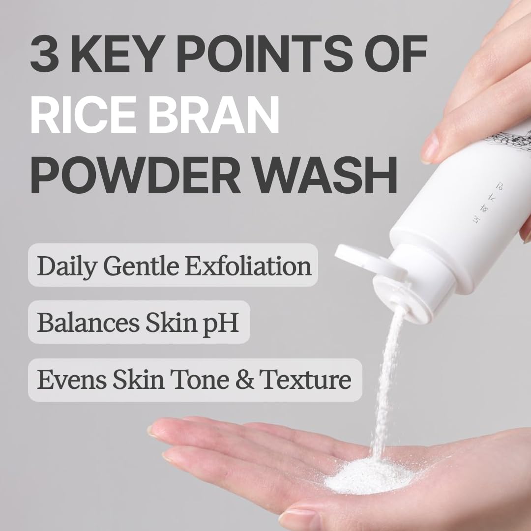 Rice Bran Powder Wash - Gentle Exfoliating Face Cleanser for Sensitive Skin | Vegan Enzyme Scrubber - 60g (2.1 oz)
